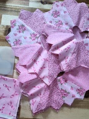 12 Pink Patchwork Fabric Pieces  Cancer Awareness Fabric Two Heart Templates